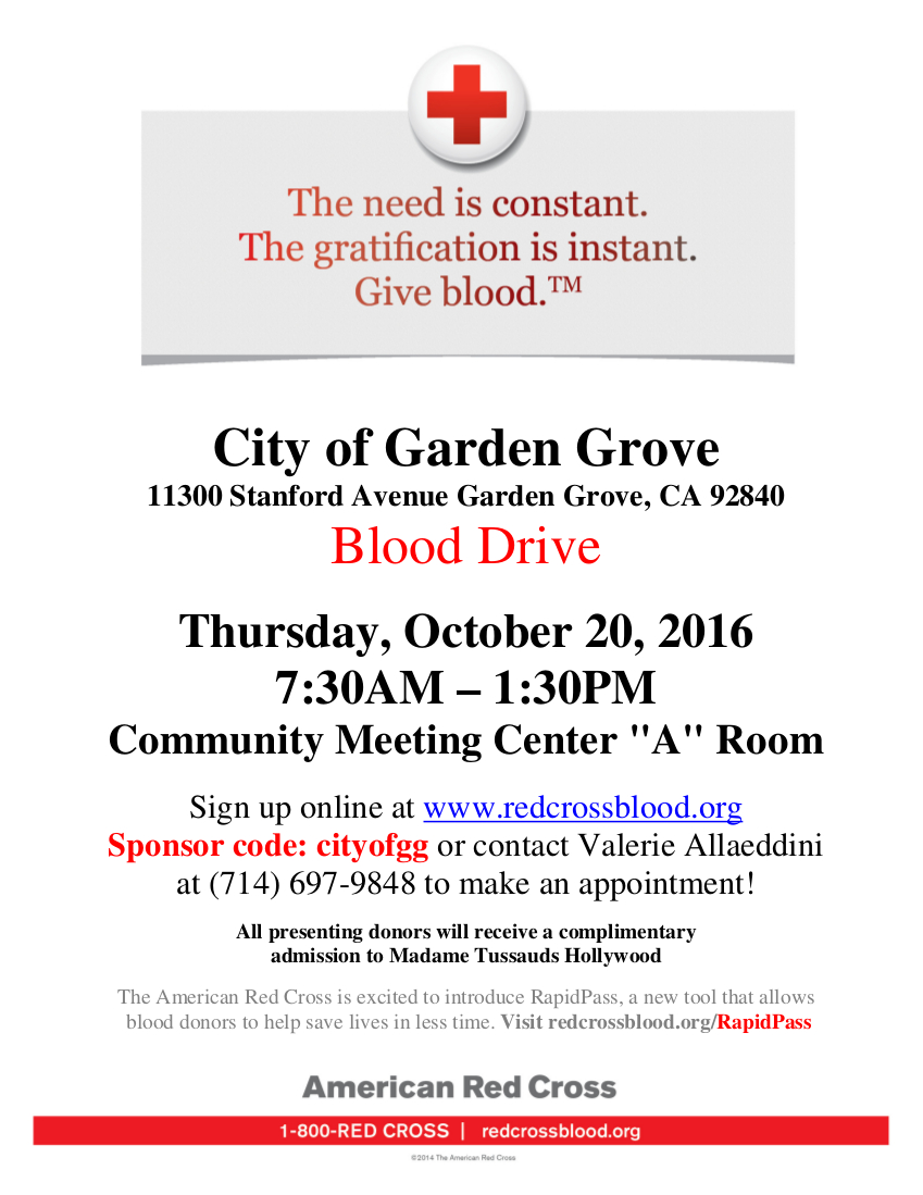 City to Host Community Blood Drive | City of Garden Grove