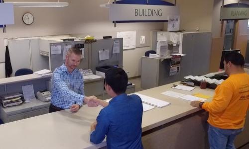 Photo of the Building Counter in City Hall.
