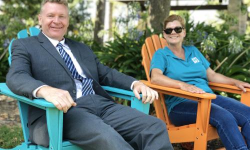 Photo of new Adirondack chairs in Civic Center Park.