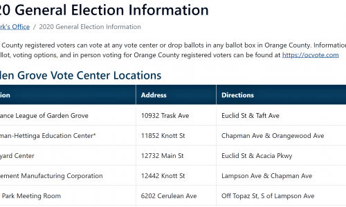 Screenshot of the 2020 General Election Information webpage.