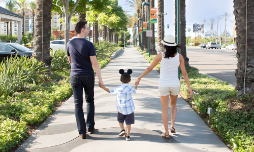 Family of three on their way to Disneyland