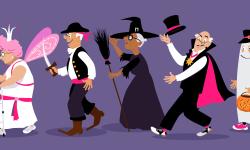 Cartoon of seniors dressed for Halloween.