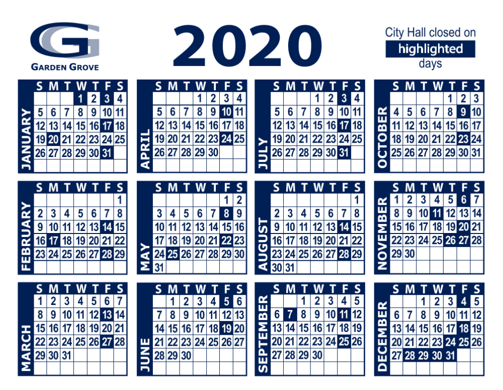 2020 Calendar | City of Garden Grove