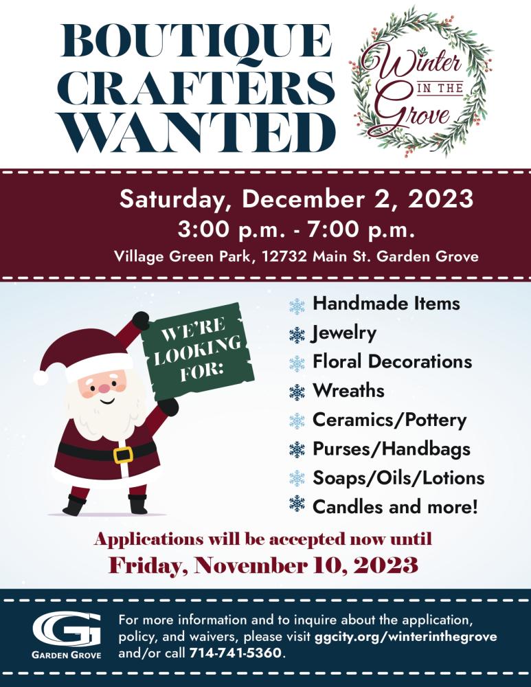 Boutique Crafters Wanted for Winter in the Grove Event City of