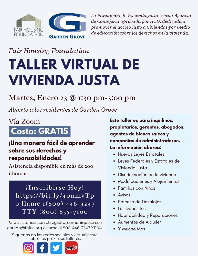Garden Grove Virtual Fair Housing Workshop Spanish