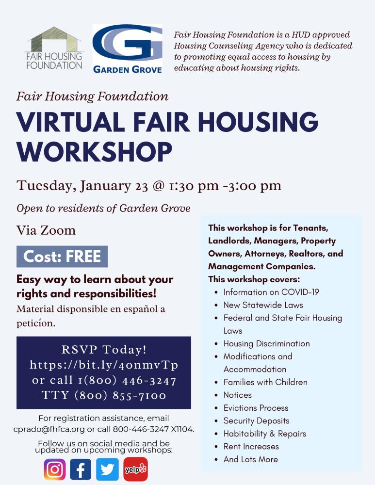Garden Grove Virtual Fair Housing Workshop English