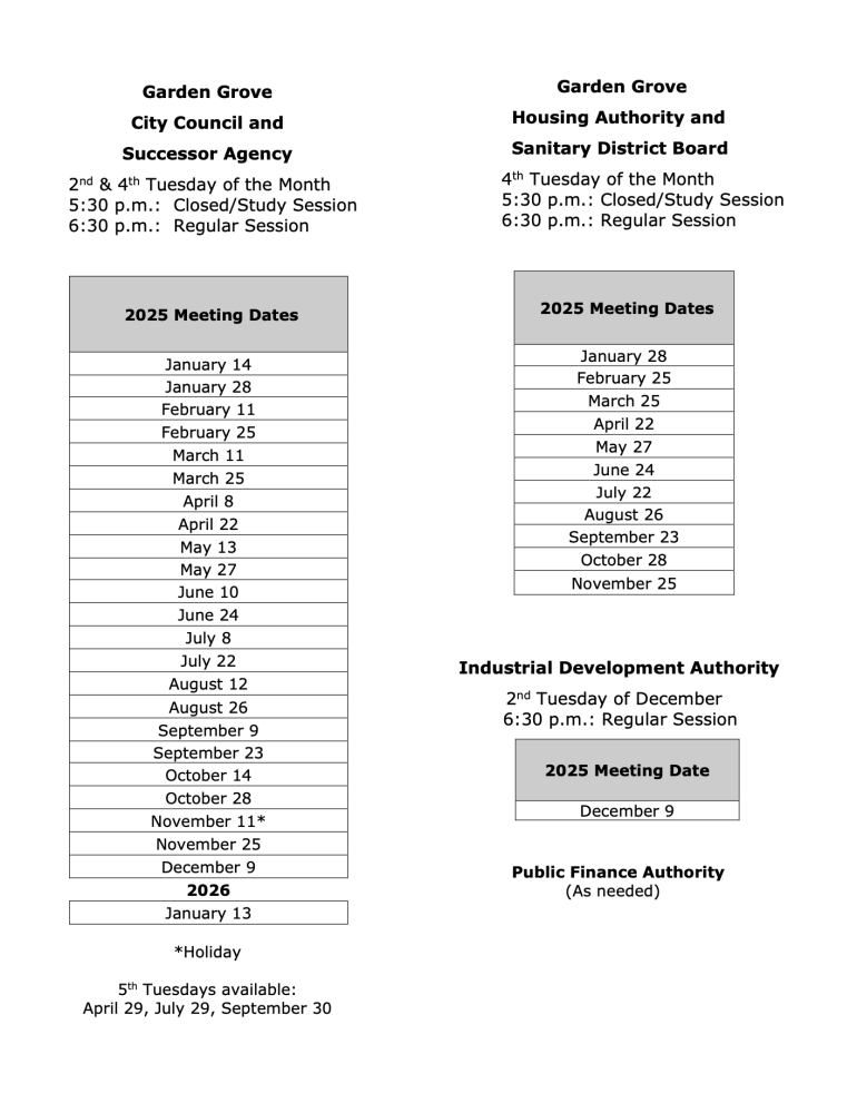 
2025 Meeting Dates
