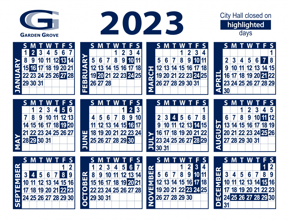 2023 Calendar City of Garden Grove