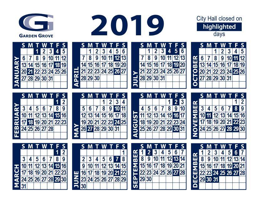 2019 Calendar
