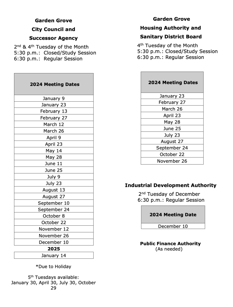 2024 Meeting Dates
