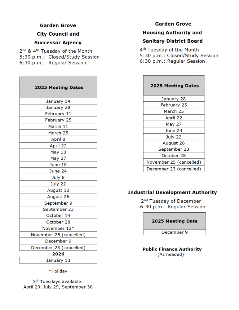 2025 Meeting Dates
