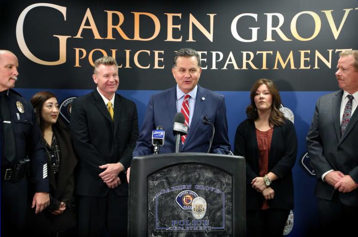 Photo of City Manager Scott Stiles speaking at the Measure O Public Safety Plan press conference.