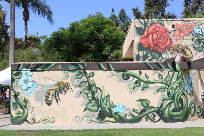 Vibrant mural painted on the Courtyard Center. 