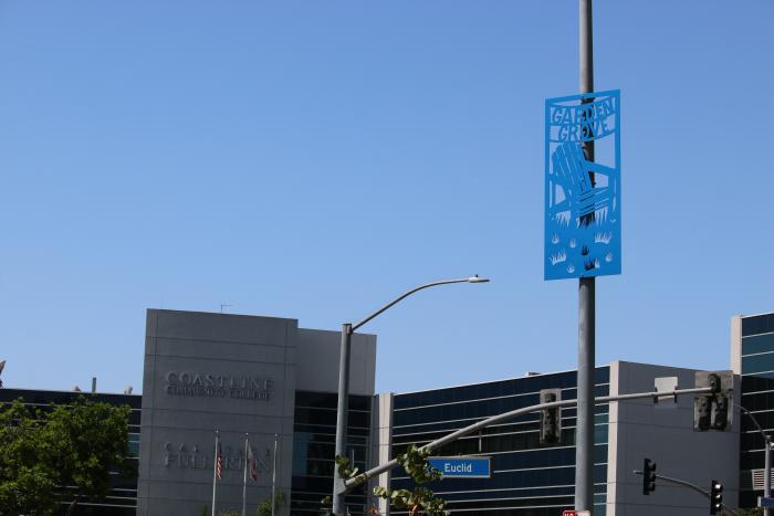 Metal banner, located on Acacia Parkway, between 9th and Euclid Streets. 