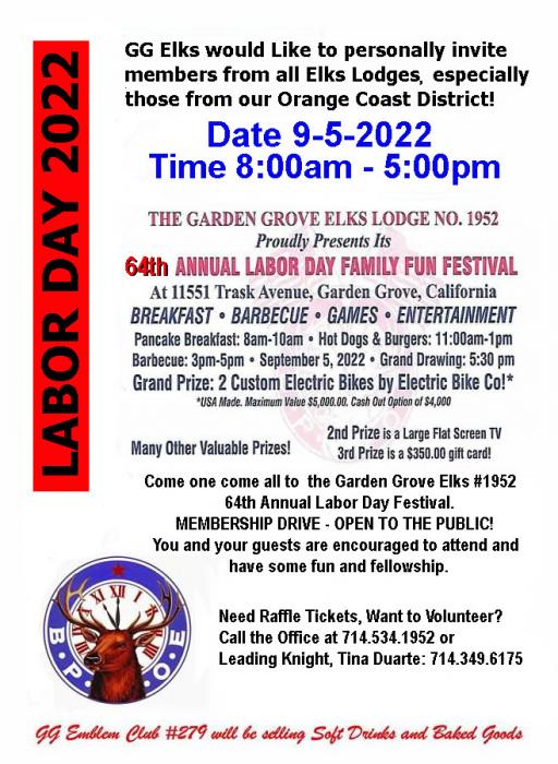 Garden Grove Elks Lodge Labor Day Event