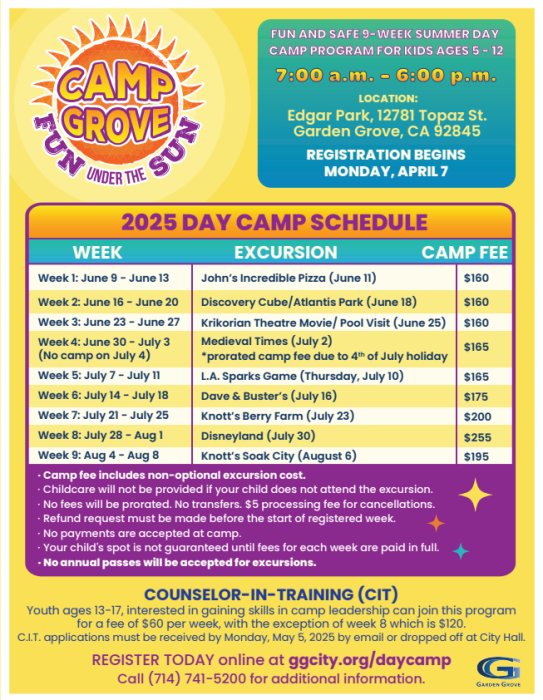 2025 Day Camp Schedule 