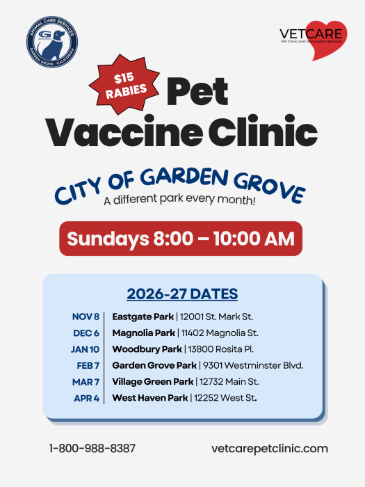 Pet Vaccine Clinic Schedule