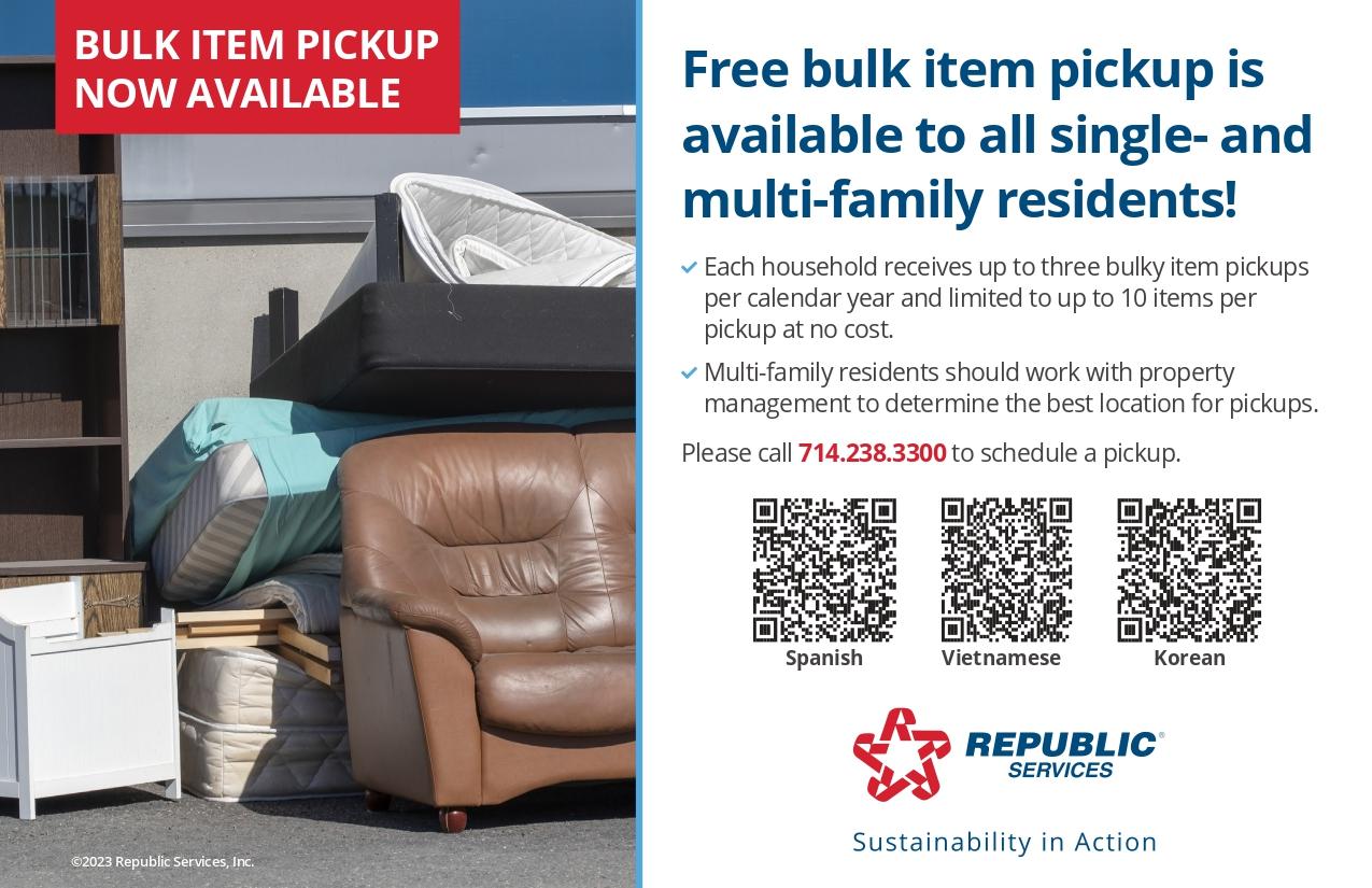 Free Bulky Item Pickup Services Now Available to MultiFamily Residents