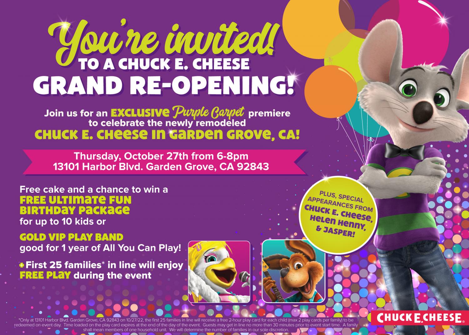 Chuck E Cheese Grand Re Opening City Of Garden Grove